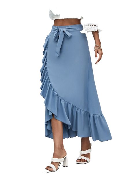 asymmetrical ruffle hem belted skirt s9gr#, Black
asymmetrical ruffle hem belted skirt s9gr#, Black