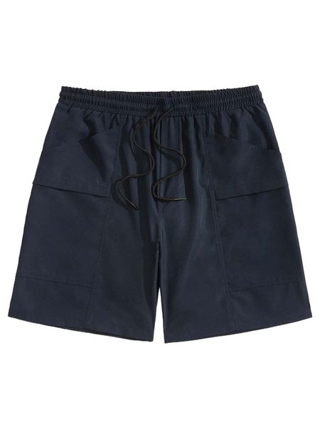 men drawstring waist straight leg shorts 46ti#, White;black 
men drawstring waist straight leg shorts 46ti#, White;black