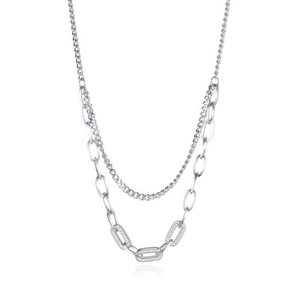 stainless steel white zircon double layer chain necklace simple trend sweater chain women's accessories 18inch, Silver
stainless steel white zircon double layer chain necklace simple trend sweater chain women's accessories 18inch, Silver