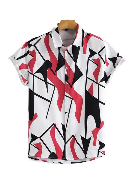 men geo & graphic print shirt z1ox#, White;black 
men geo & graphic print shirt z1ox#, White;black
