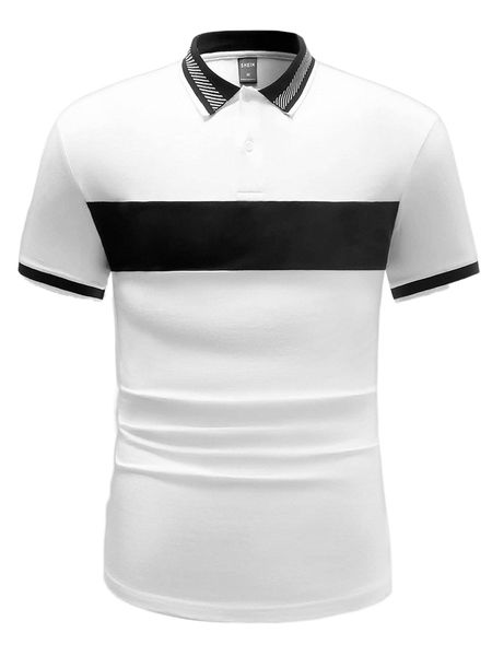 men striped trim polo shirt d48u#, White;black