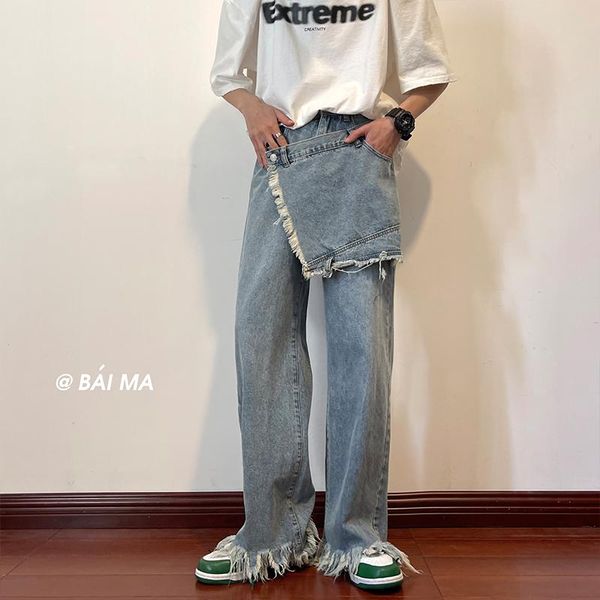 men's jeans men's straight patchwork fake two piece high street oversize loose casual denim burrs trousers harajuku hip hop jean p, Blue
men's jeans men's straight patchwork fake two piece high street oversize loose casual denim burrs trousers harajuku hip hop jean p, Blue