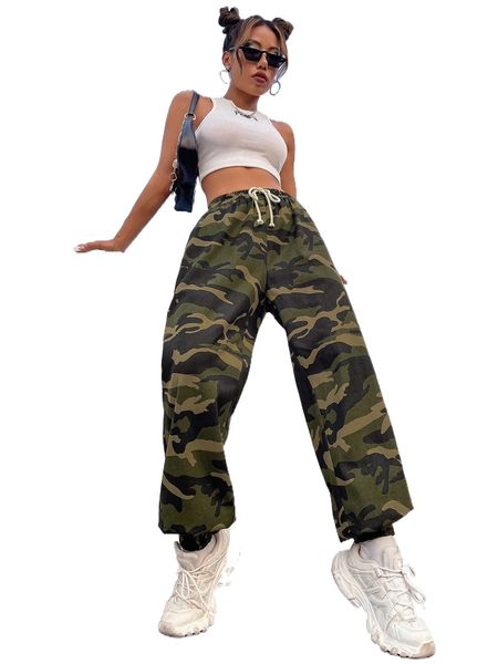 camo print tie waist pants m8j5#, Black;white 
camo print tie waist pants m8j5#, Black;white