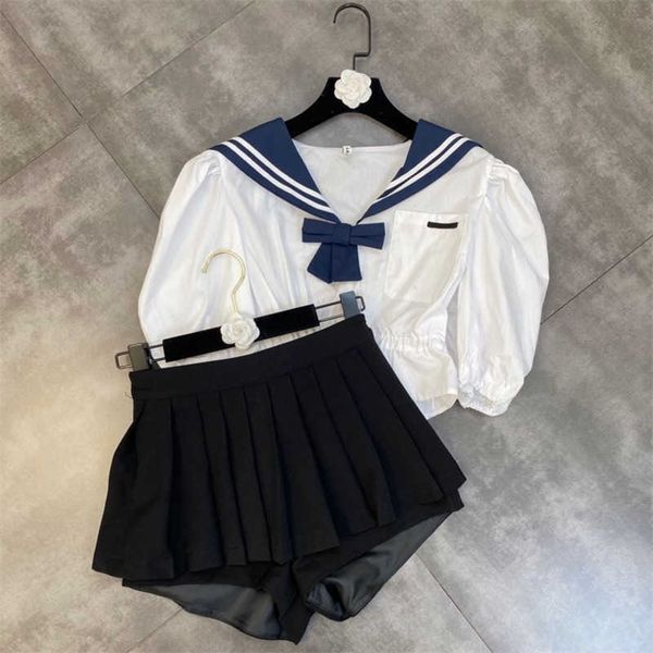 fabpop half puff sleeve bow sailor collar short blouse black pleated shorts skirt two pieces matching set outfits co-ord gb929 210709, White
fabpop half puff sleeve bow sailor collar short blouse black pleated shorts skirt two pieces matching set outfits co-ord gb929 210709, White