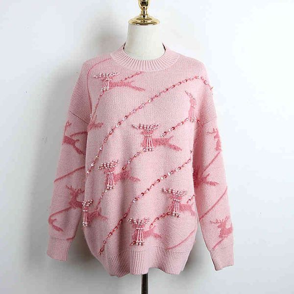 women's knits & tees pink beaded sweater female spring autumn winter cartoon deer wool sweet net red kuhf, White
women's knits & tees pink beaded sweater female spring autumn winter cartoon deer wool sweet net red kuhf, White