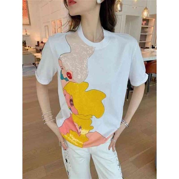women's t-shirt chaopai spring and summer artist series paintings sequin decoration round neck short sleeve t-shirt female hz1p pfkp, White
women's t-shirt chaopai spring and summer artist series paintings sequin decoration round neck short sleeve t-shirt female hz1p pfkp, White