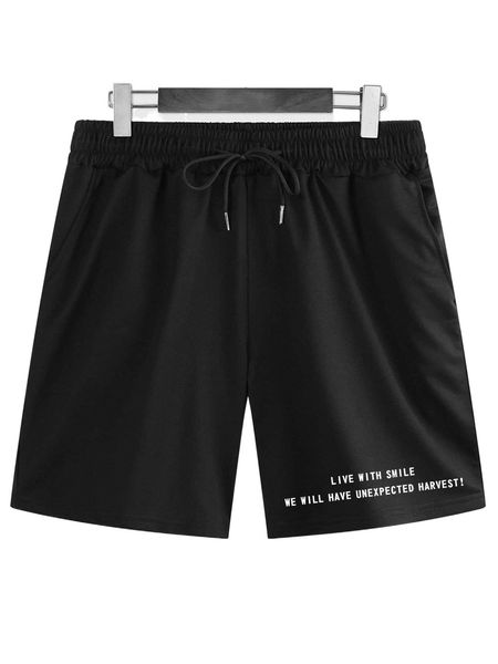 men slogan graphic drawstring waist shorts m702#, White;black