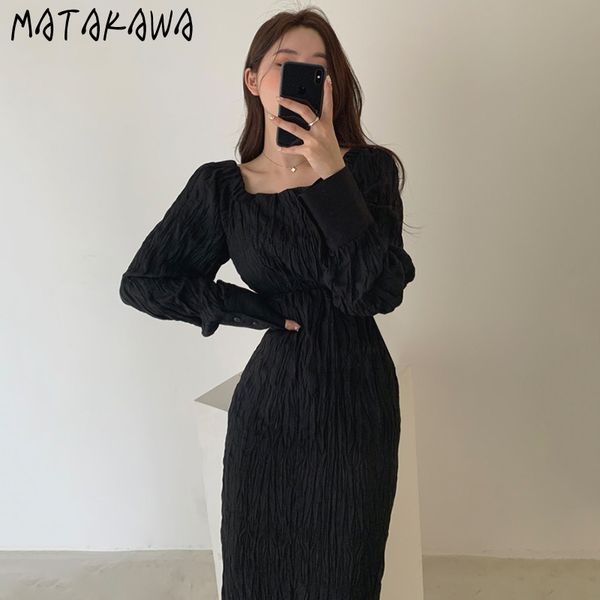 elegant french slim square neck puff sleeve dress korea chic pleated high waist long dresses for women 210506, Black;gray
elegant french slim square neck puff sleeve dress korea chic pleated high waist long dresses for women 210506, Black;gray