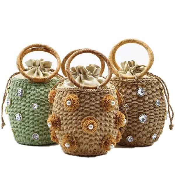 fashion flower pearls rattan buckets bag for women luxury design diamonds wicker woven handbags summer beach straw large tote 220520
fashion flower pearls rattan buckets bag for women luxury design diamonds wicker woven handbags summer beach straw large tote 220520