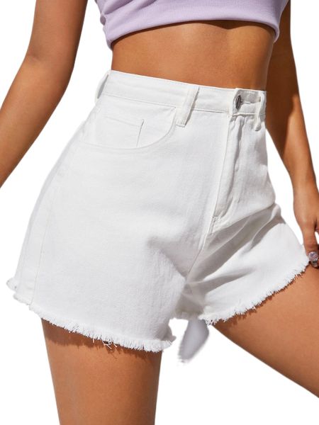 high waist raw hem denim shorts 98yd#, White;black
high waist raw hem denim shorts 98yd#, White;black