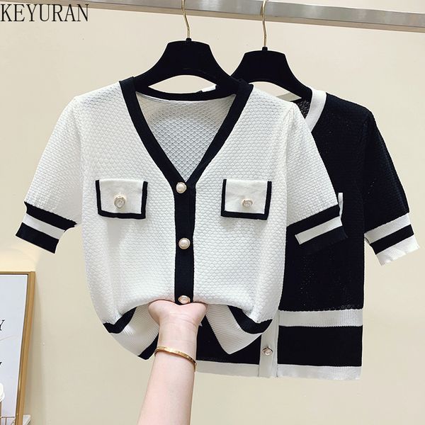 short sleeve women cardigans sweater v neck solid loose knitwear single breasted thin knit cardigan outwear summer casual jacket, White;black
short sleeve women cardigans sweater v neck solid loose knitwear single breasted thin knit cardigan outwear summer casual jacket, White;black