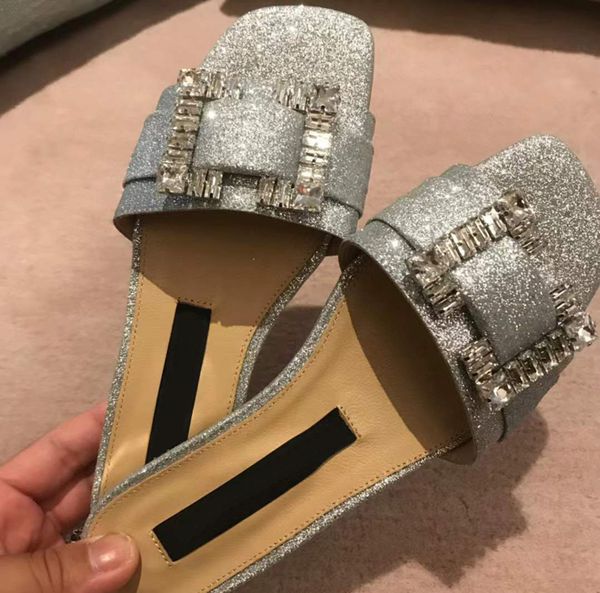 silver glitter crystal embellished slippers calfskin leather summer beach sandals shoes slip-on flats sandal women luxury designers slides s, Black
silver glitter crystal embellished slippers calfskin leather summer beach sandals shoes slip-on flats sandal women luxury designers slides s, Black