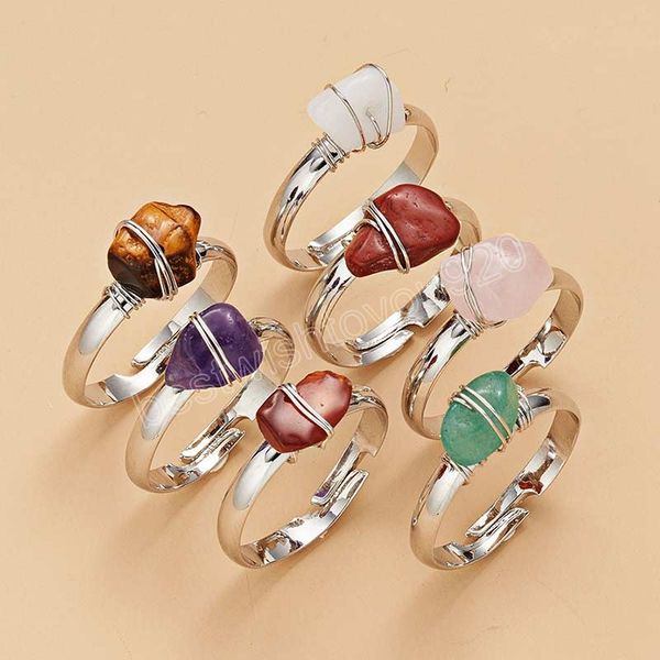women ring natural stone irregular crystal alloy wire wrapped adjustable open rings fashion jewelry party decorative ring gift, Silver
women ring natural stone irregular crystal alloy wire wrapped adjustable open rings fashion jewelry party decorative ring gift, Silver