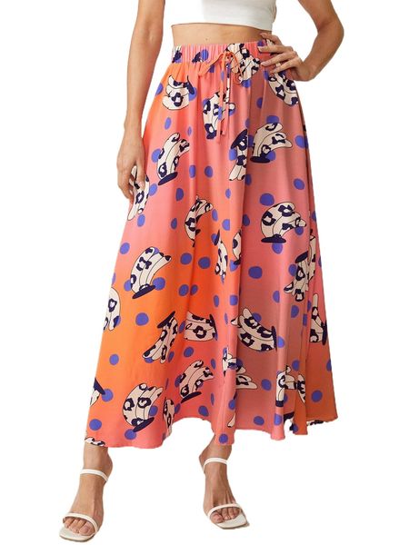 knot waist polka dot and banana print skirt r0ff#, Black