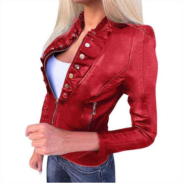 2021 autumn slim faux leather coat women new black red short coat winter fashion pu leather jacket female n1413 l220728
2021 autumn slim faux leather coat women new black red short coat winter fashion pu leather jacket female n1413 l220728