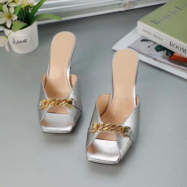 sandals summer french slippers fashionable metal chain square head sandals feminine thin heel open toe middle, Black
sandals summer french slippers fashionable metal chain square head sandals feminine thin heel open toe middle, Black