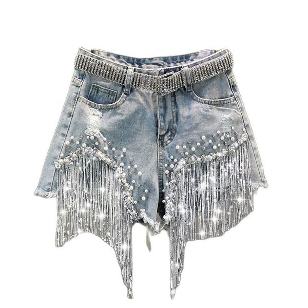 women spring summer elegant shorts lady tassel beading high waist wide leg denim shorts female casual solid shorts 220711, Blue
women spring summer elegant shorts lady tassel beading high waist wide leg denim shorts female casual solid shorts 220711, Blue