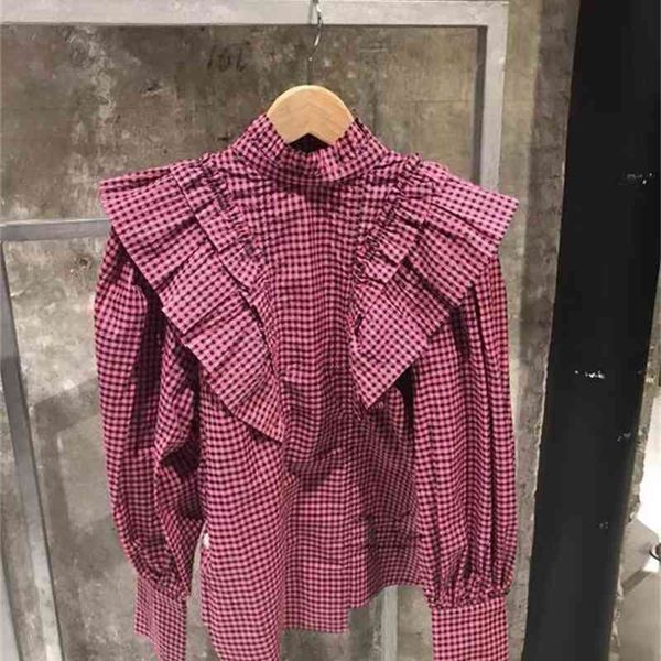women's blouses shirts legal family ga's spring ruffle high neck plaid seersucker shirt for women, White
women's blouses shirts legal family ga's spring ruffle high neck plaid seersucker shirt for women, White