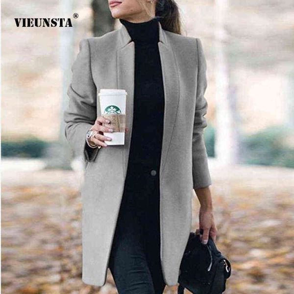 2021 women's autumn winter woolen coat elegant fashion solid color coat stand-up collar long sleeve middle length cardigan coat t220714, Black
2021 women's autumn winter woolen coat elegant fashion solid color coat stand-up collar long sleeve middle length cardigan coat t220714, Black