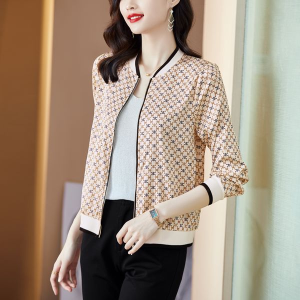 2022 korean fashion summer silk print jacket women long sleeve thin office elegant baseball jacket female sunscreen coat outwear, Black;brown
2022 korean fashion summer silk print jacket women long sleeve thin office elegant baseball jacket female sunscreen coat outwear, Black;brown