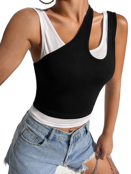 colorblock cut out asymmetrical neck v86a#, White
colorblock cut out asymmetrical neck v86a#, White