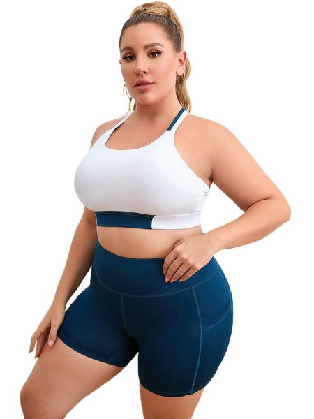 plus colorblock criss cross back sports set r6ic#, Black 
plus colorblock criss cross back sports set r6ic#, Black