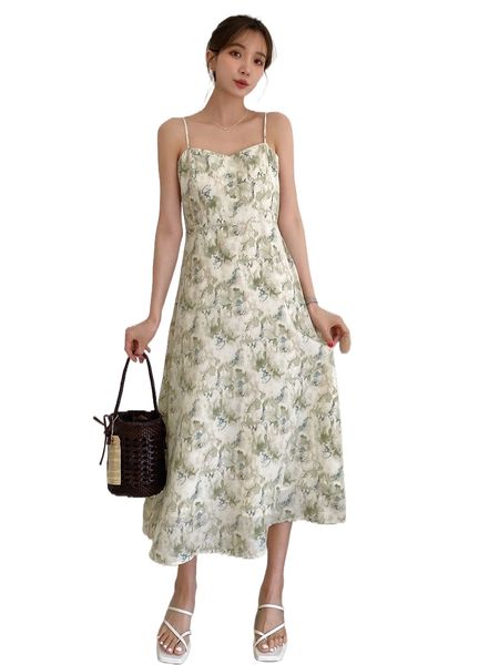 dazy allover floral print cami dress z2qu#, Black;gray