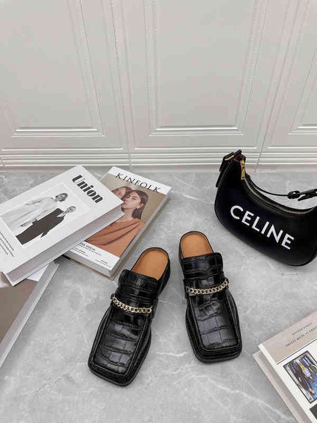 dress shoes mona ashigo's same style square head chain half support small leather shoes british baotou muller flat, Black
dress shoes mona ashigo's same style square head chain half support small leather shoes british baotou muller flat, Black