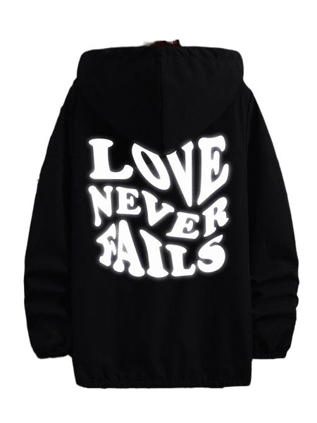 men reflective slogan graphic drawstring hooded jacket without tee k3ke#, Black;brown
men reflective slogan graphic drawstring hooded jacket without tee k3ke#, Black;brown