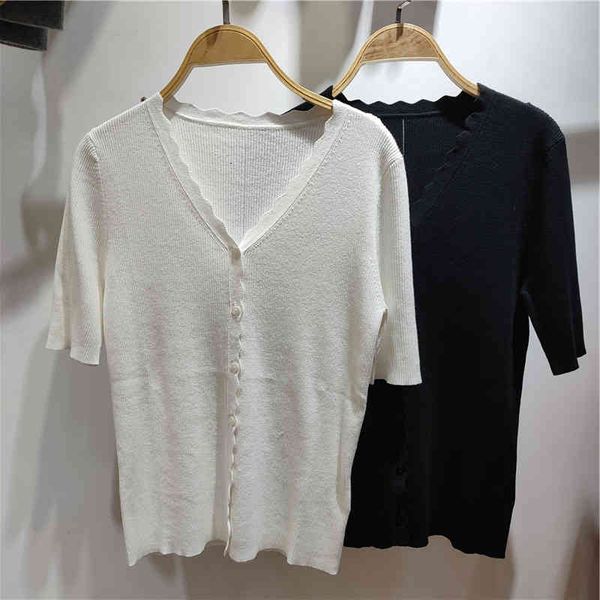 women's knits tees xiaohe 21 wave edge small fresh v-neck medium sleeve outside with slim sweater women's cardigan air conditionin, White
women's knits tees xiaohe 21 wave edge small fresh v-neck medium sleeve outside with slim sweater women's cardigan air conditionin, White