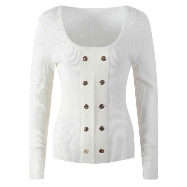 women's knits tees early autumn fashion round neck metal button knit women's temperament double breasted long sleeved pullover xap, White
women's knits tees early autumn fashion round neck metal button knit women's temperament double breasted long sleeved pullover xap, White