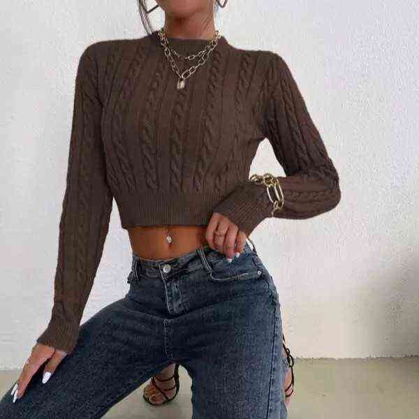 autumn and winter new round neck pullover knitted slim fit short solid striped women's sweater, White;black
autumn and winter new round neck pullover knitted slim fit short solid striped women's sweater, White;black