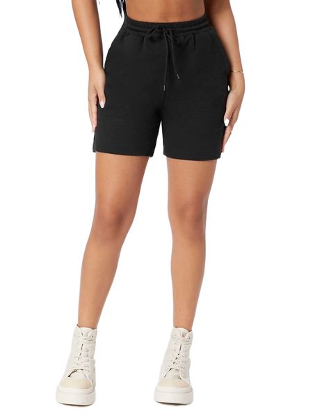 petite drawstring waist track shorts f7t5#, White;black