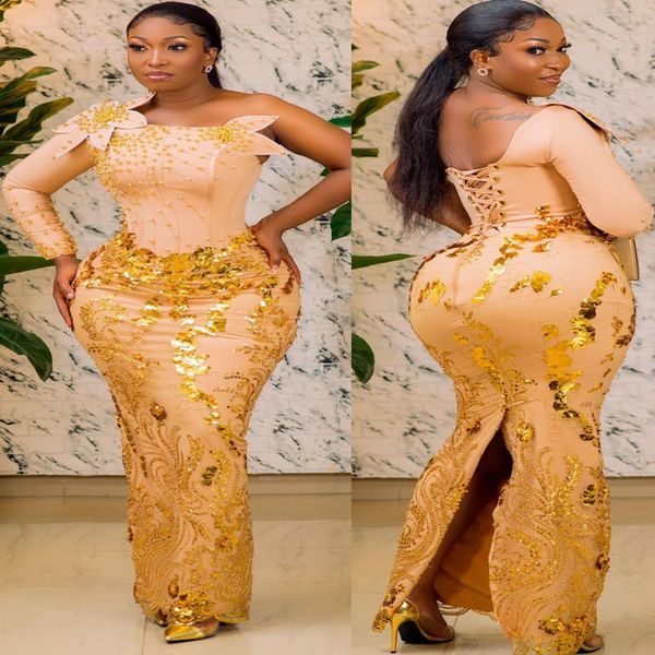 2022 plus size arabic aso ebi gold luxurious sparkly prom dresses beaded one shoulder evening formal party second reception birthday engagem, Black
2022 plus size arabic aso ebi gold luxurious sparkly prom dresses beaded one shoulder evening formal party second reception birthday engagem, Black