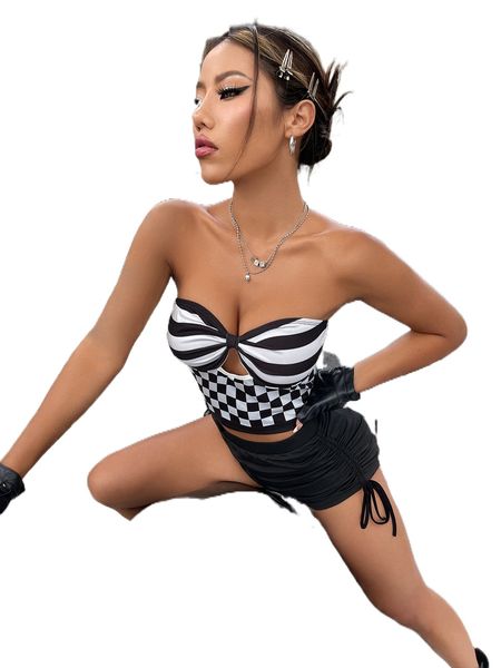 checked and striped cutout front tube j1kx#, White
checked and striped cutout front tube j1kx#, White