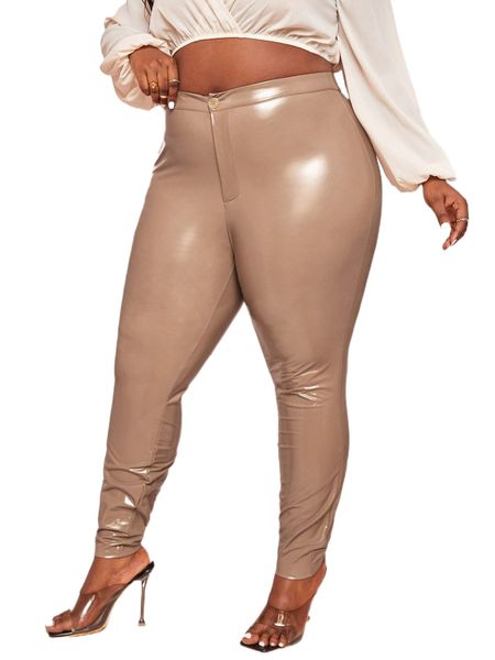 plus high waist pu leather pants d0mr#, Black
