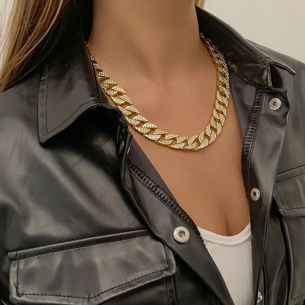 fashion cool bracelet hip hop women's full diamond cuban chain necklace vintage hollow rhinestone snap button clavicle necklace, Silver
fashion cool bracelet hip hop women's full diamond cuban chain necklace vintage hollow rhinestone snap button clavicle necklace, Silver