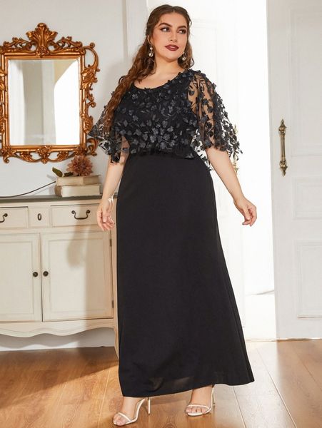 plus contrast mesh appliques solid dress j0dt#, Black
plus contrast mesh appliques solid dress j0dt#, Black