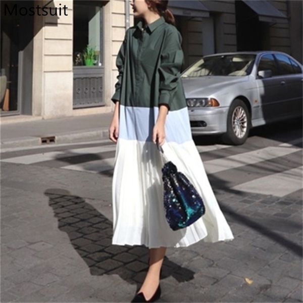 color-blocked korean elegant women long dress single-breasted turn-down collar fashion loose female vestidos mujer 210513, Black;gray
color-blocked korean elegant women long dress single-breasted turn-down collar fashion loose female vestidos mujer 210513, Black;gray