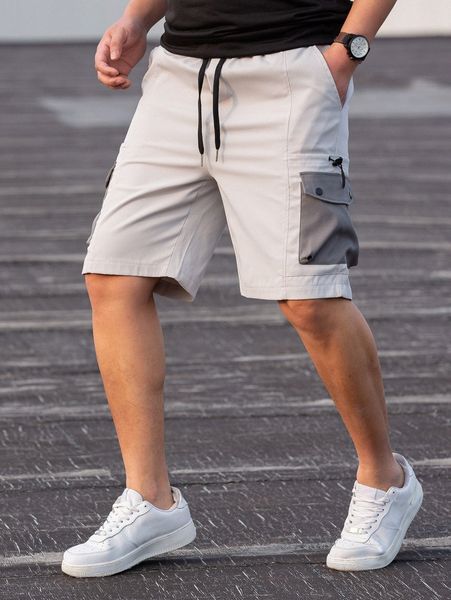 men flap pocket drawstring waist shorts d74p#, White;black 
men flap pocket drawstring waist shorts d74p#, White;black