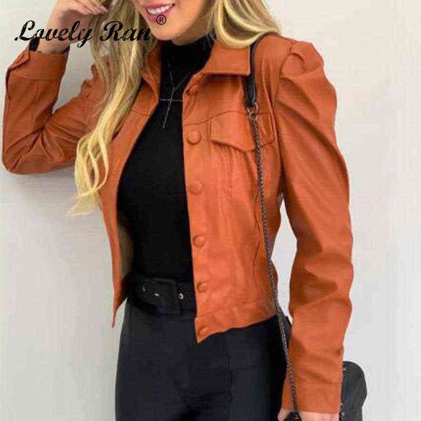 2021 spring pu leather pleated women jacket long sleeve turn- down collar single breasted female coat solid casual lady outwear l220728, Black
2021 spring pu leather pleated women jacket long sleeve turn- down collar single breasted female coat solid casual lady outwear l220728, Black