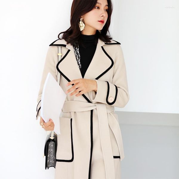 women's wool & blends women coat autumn winter belt clothes elegant long woolen female fashion ladies jacket spring overcoat 895, Black
women's wool & blends women coat autumn winter belt clothes elegant long woolen female fashion ladies jacket spring overcoat 895, Black