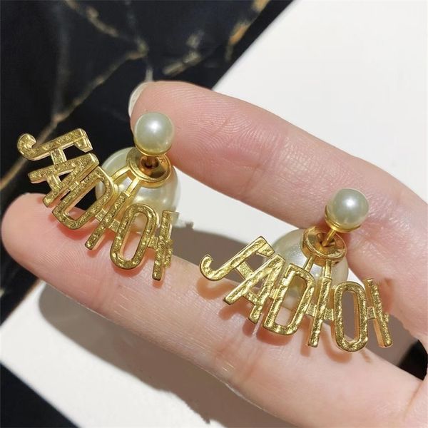 letter size pearl earrings female worn hollow out earrings, Golden 
letter size pearl earrings female worn hollow out earrings, Golden