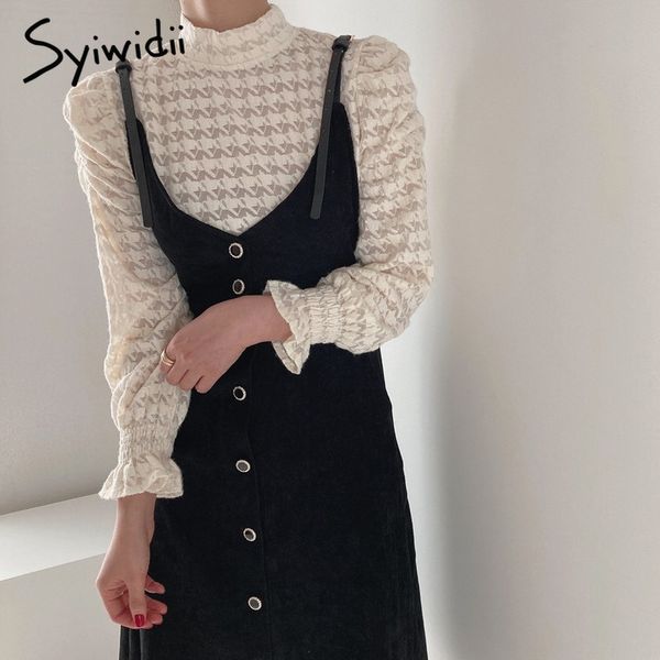 2 piece dresses for women houndstooth velour mesh casual aline puff sleeve turtleneck blouse white black spring 210415, Black;gray
2 piece dresses for women houndstooth velour mesh casual aline puff sleeve turtleneck blouse white black spring 210415, Black;gray