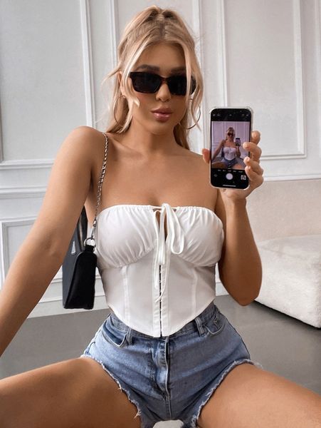 solid tie front tube s9ku#, White
solid tie front tube s9ku#, White