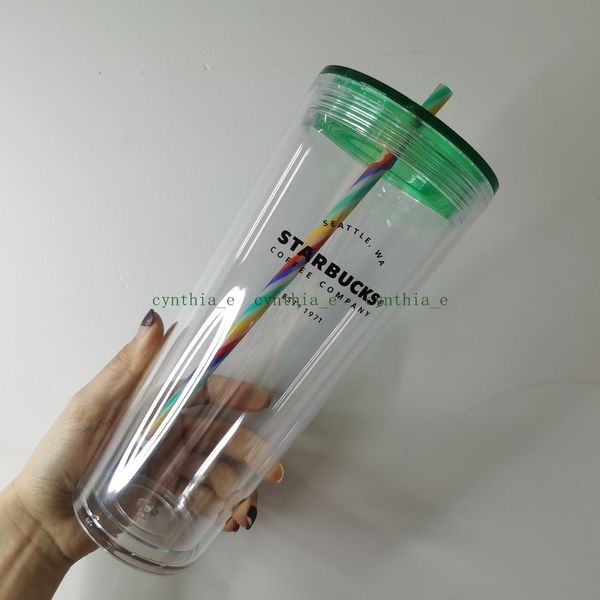 24oz/710ml starbucks tumblers rainbow straw cup double plastic with large capacity coffee cups gift mug
24oz/710ml starbucks tumblers rainbow straw cup double plastic with large capacity coffee cups gift mug