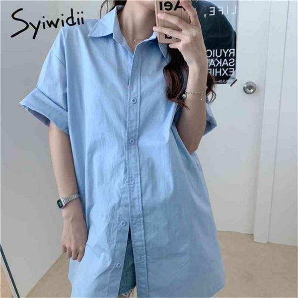 button up blouse women single breasted turn-down collar short sleeve solid loose clothing summer korean shirts 210607, White
button up blouse women single breasted turn-down collar short sleeve solid loose clothing summer korean shirts 210607, White