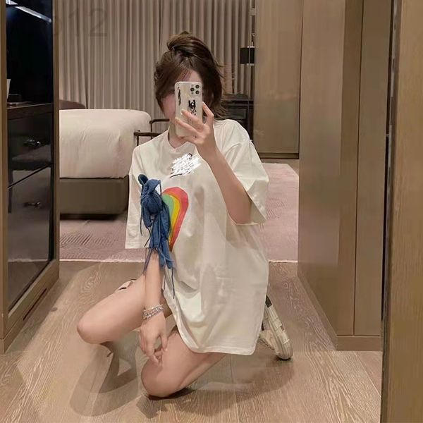 women's t-shirt designer t-shirt short sleeve rainbow heart printed cotton 2022 early spring new minority medium long loose fashion bra, White
women's t-shirt designer t-shirt short sleeve rainbow heart printed cotton 2022 early spring new minority medium long loose fashion bra, White