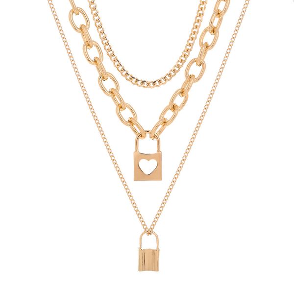 fashion designers accessories europe and america cross border metal texture punk multi-layer necklace exaggerated lock pendant love heart cu, Silver
fashion designers accessories europe and america cross border metal texture punk multi-layer necklace exaggerated lock pendant love heart cu, Silver