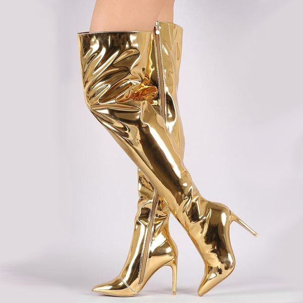 2022 shinny patent leather womens thigh high boots fashion thin high heel winter long booties knight shoes big size 35-43, Black
2022 shinny patent leather womens thigh high boots fashion thin high heel winter long booties knight shoes big size 35-43, Black